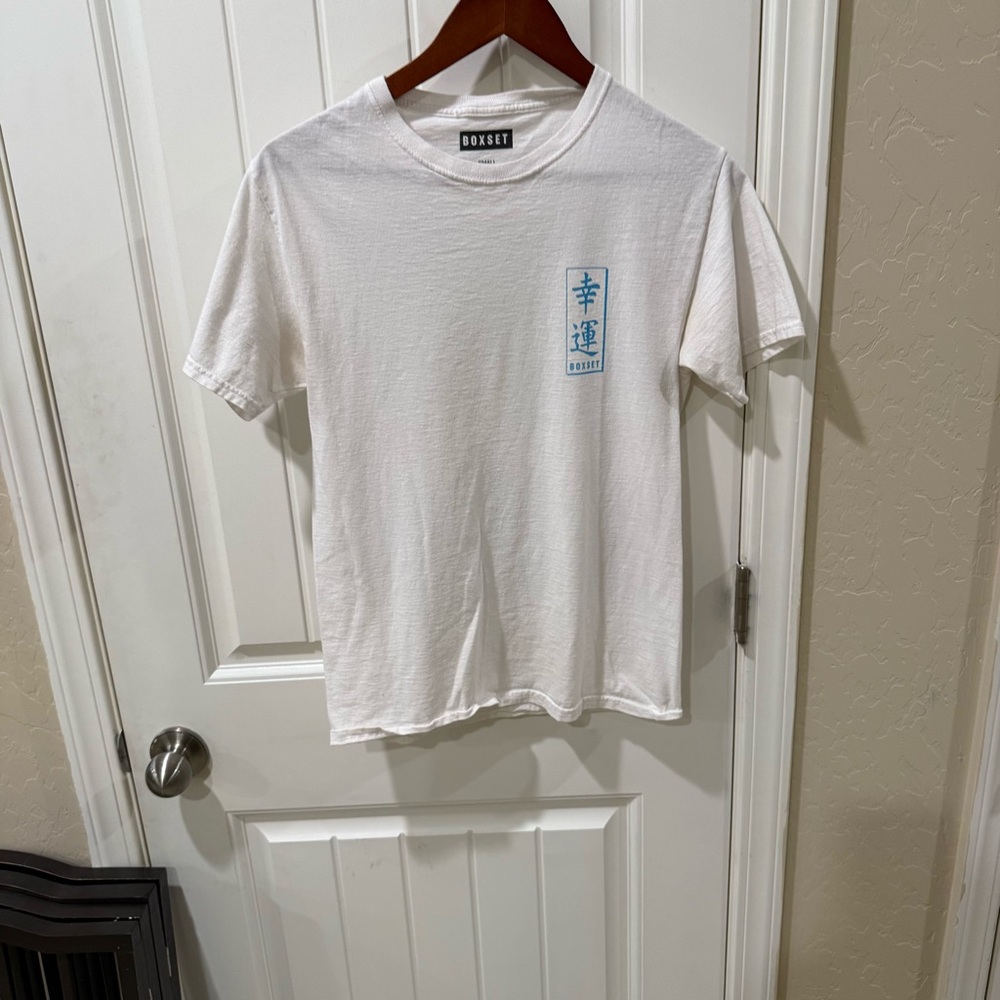 Boxset Lucky Graphic T Shirt Small White Japanese Wave 100% Cotton